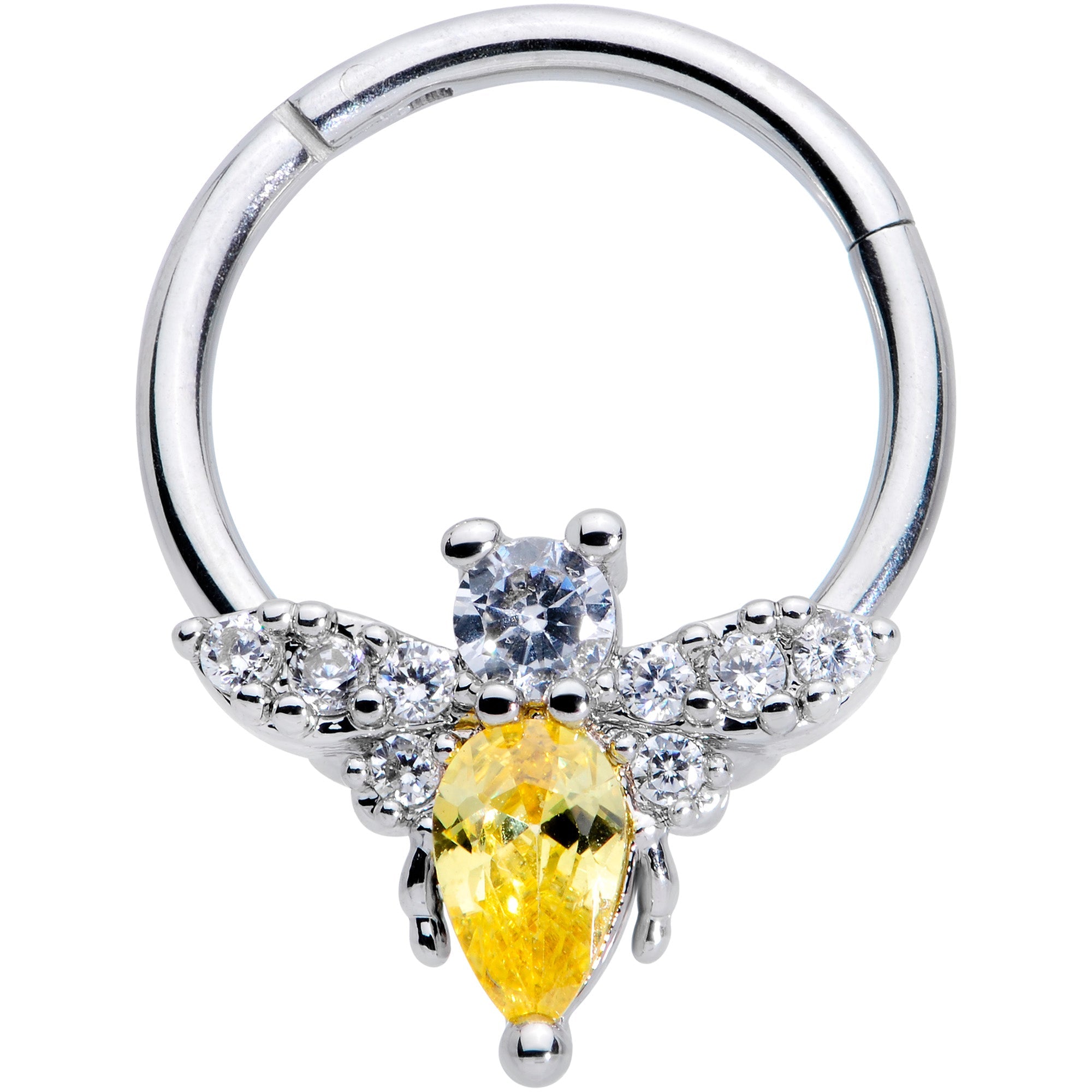16G 3/8 Yellow CZ Gem Bee Hinged Segment Ring
