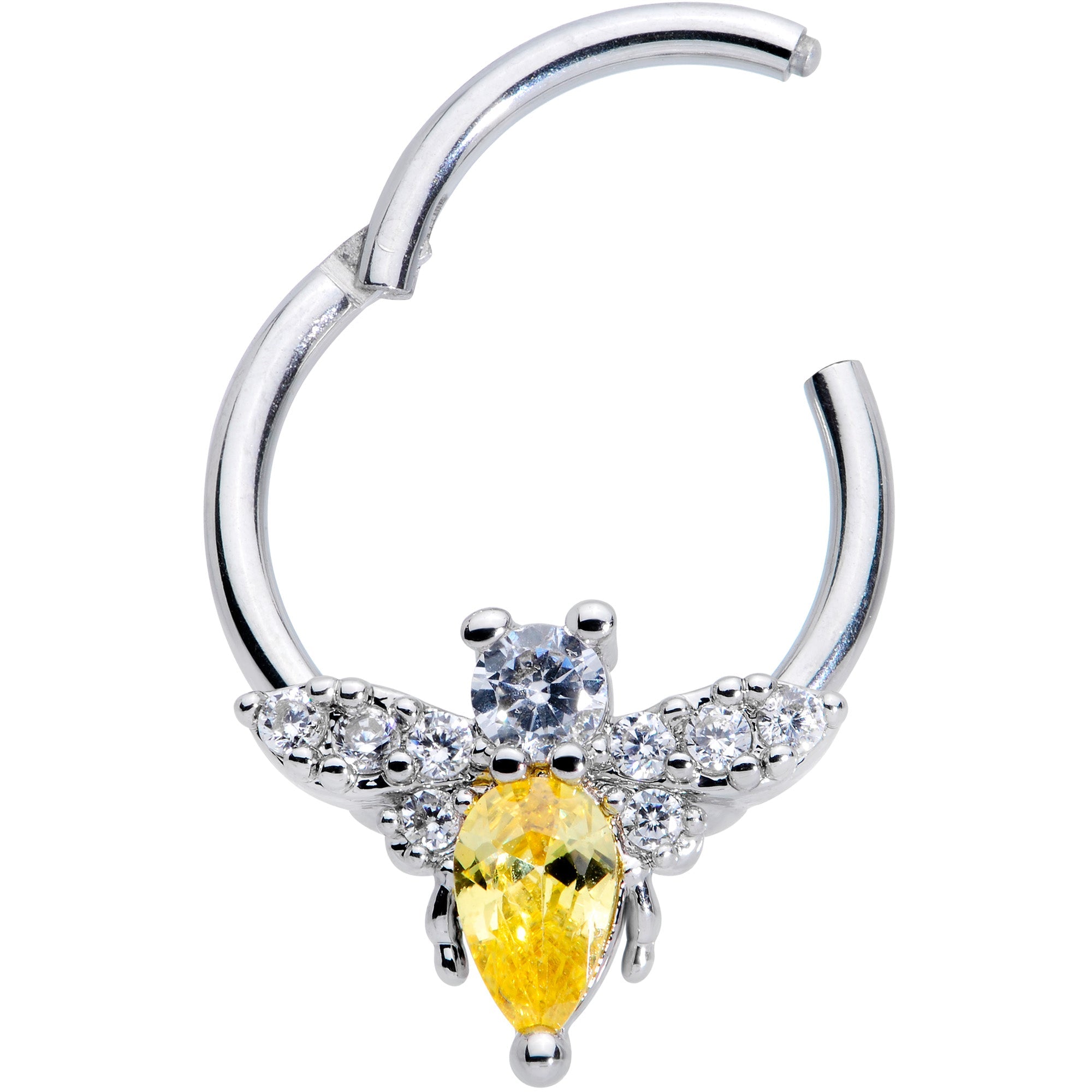 16G 3/8 Yellow CZ Gem Bee Hinged Segment Ring
