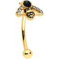 16G 5/16 Clear Black Gem Gold Hue Angular Bee Curved Eyebrow Ring