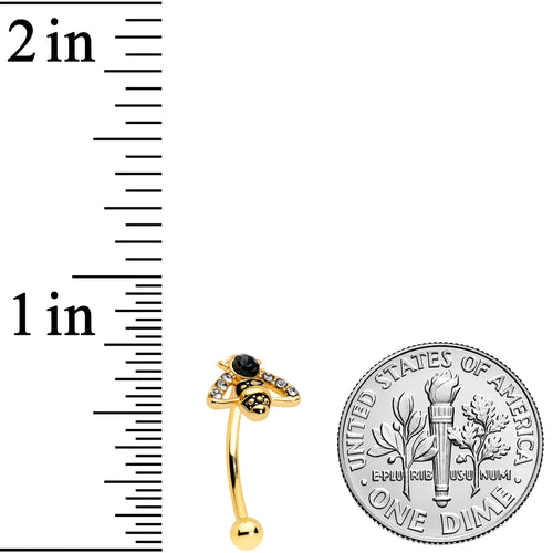 16G 5/16 Clear Black Gem Gold Hue Angular Bee Curved Eyebrow Ring