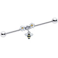 14G Yellow CZ Gem Flower Bee Dangle Industrial Barbell 38mm