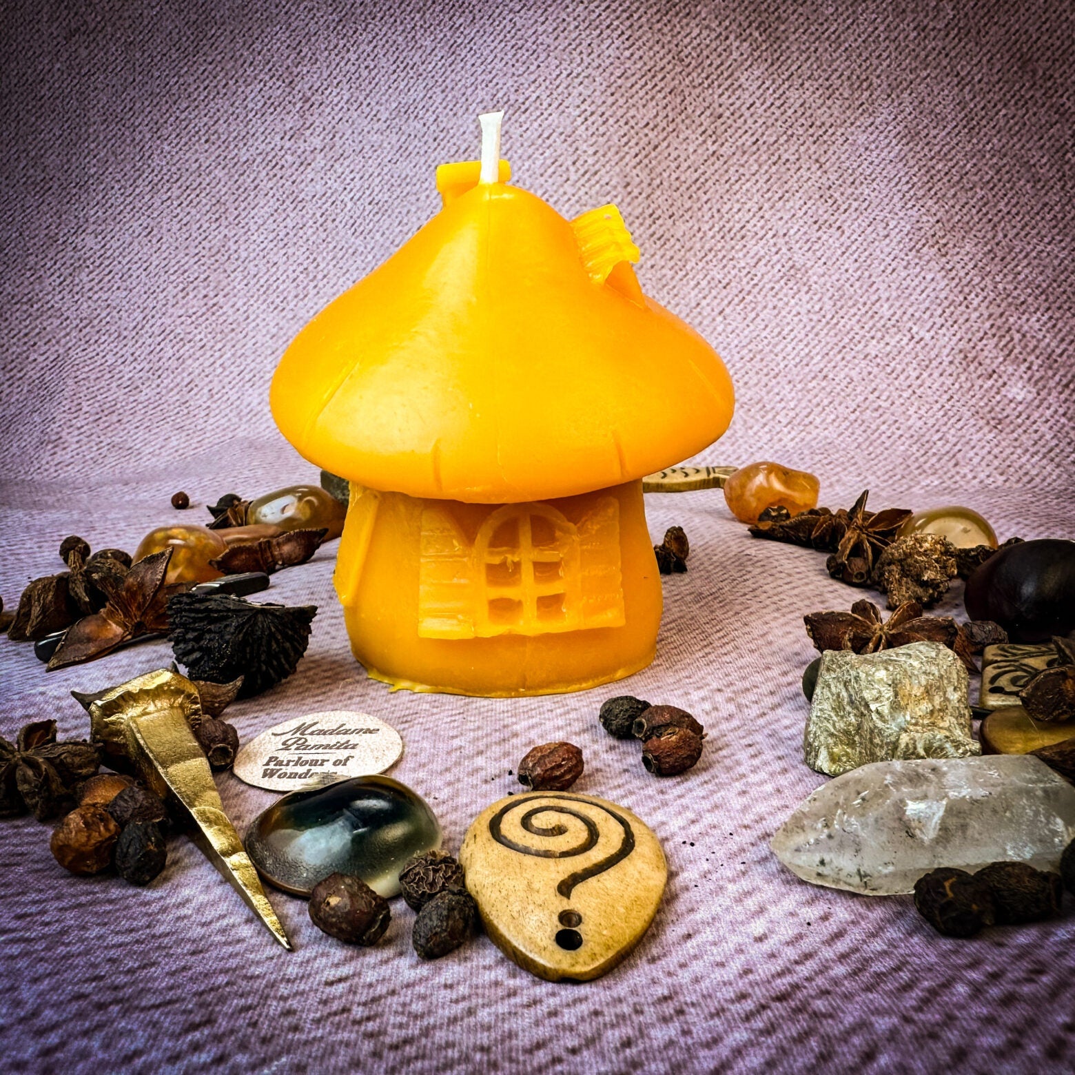 Beeswax Mushroom Fairy Hut Cozy Home Spell Candle