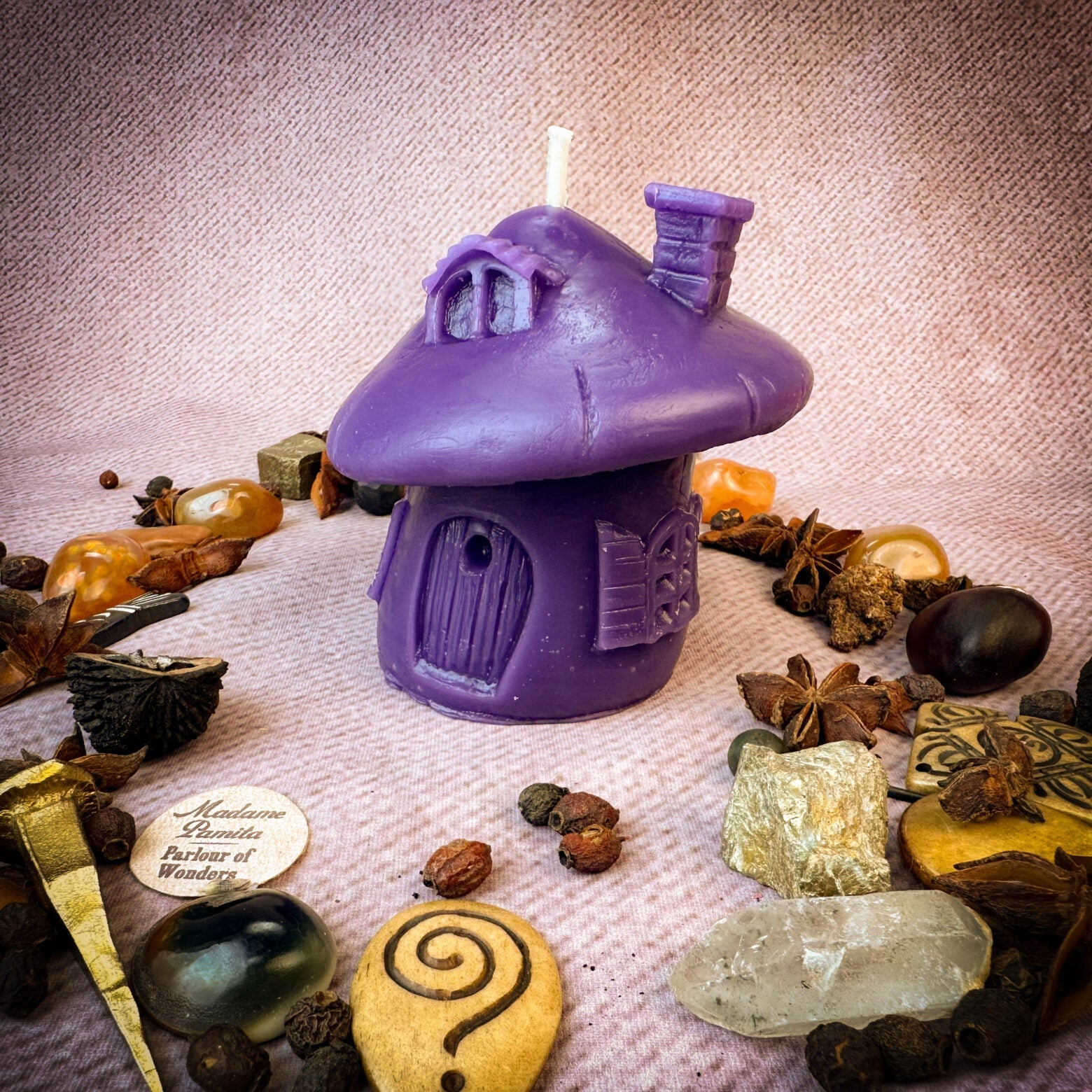 Beeswax Mushroom Fairy Hut Cozy Home Spell Candle