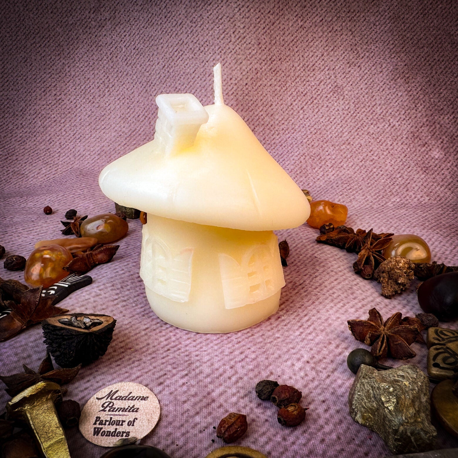 Beeswax Mushroom Fairy Hut Cozy Home Spell Candle