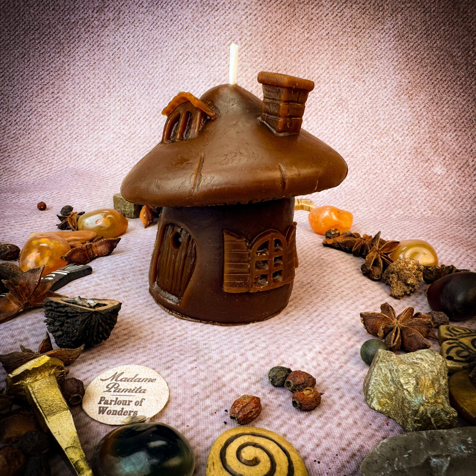 Beeswax Mushroom Fairy Hut Cozy Home Spell Candle