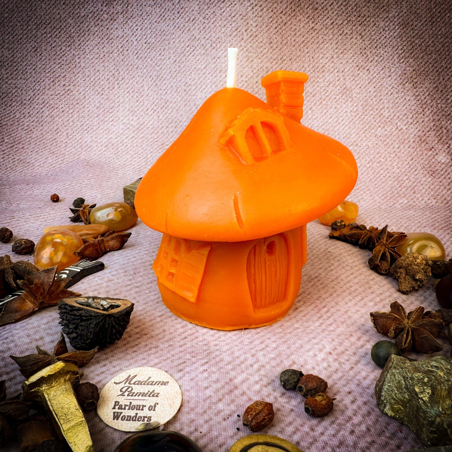 Beeswax Mushroom Fairy Hut Cozy Home Spell Candle