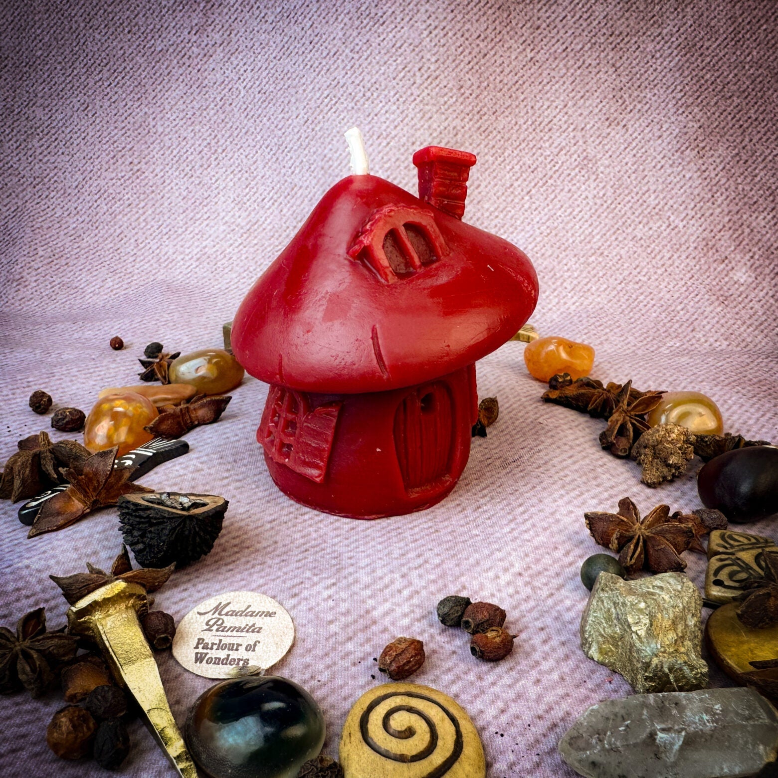 Beeswax Mushroom Fairy Hut Cozy Home Spell Candle