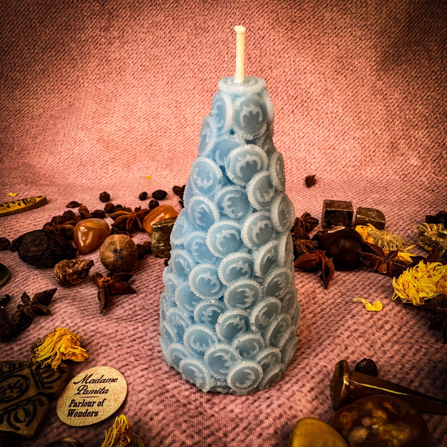Beeswax Cone of Coins Spell Candle