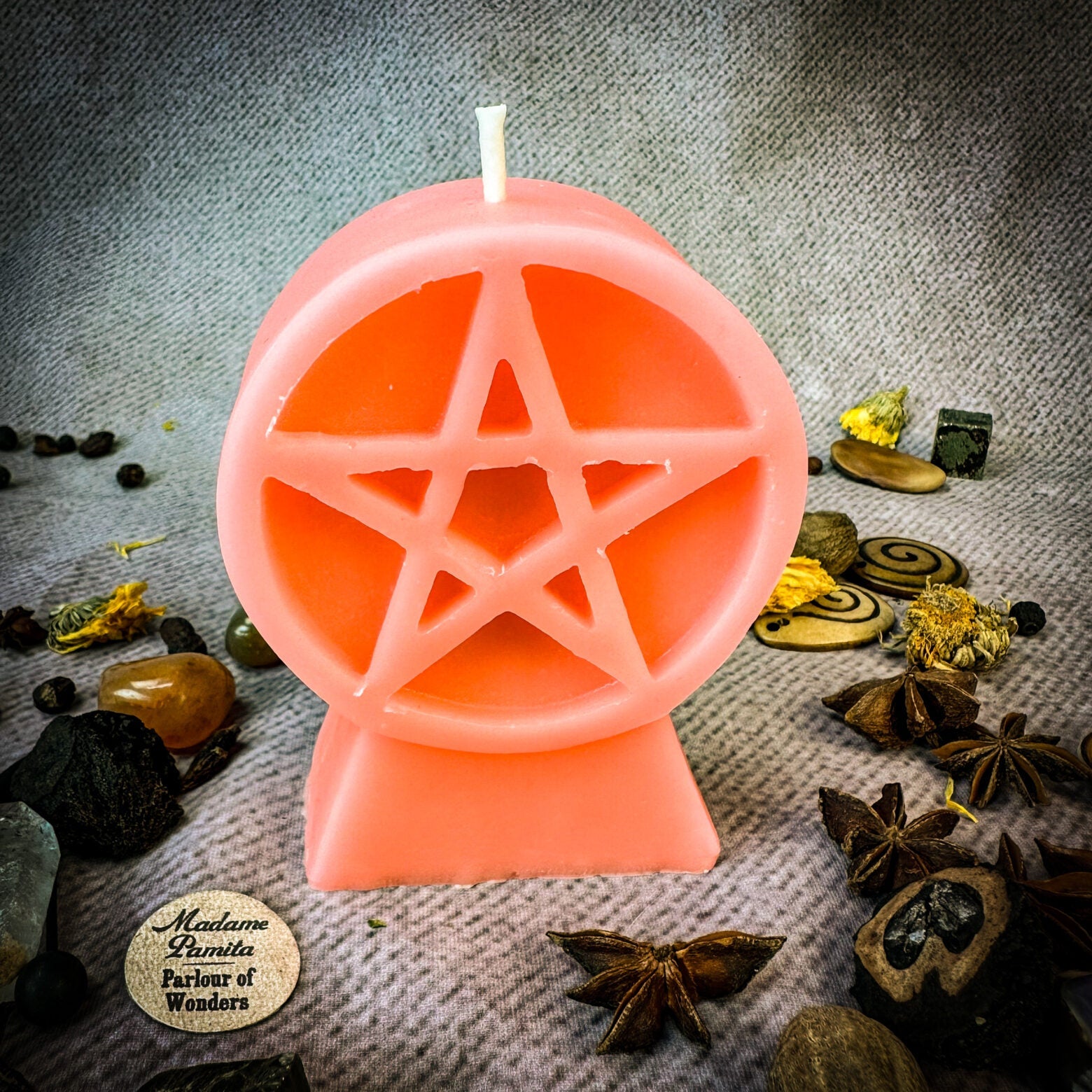 Beeswax Pentacle of Protection Spell Candle