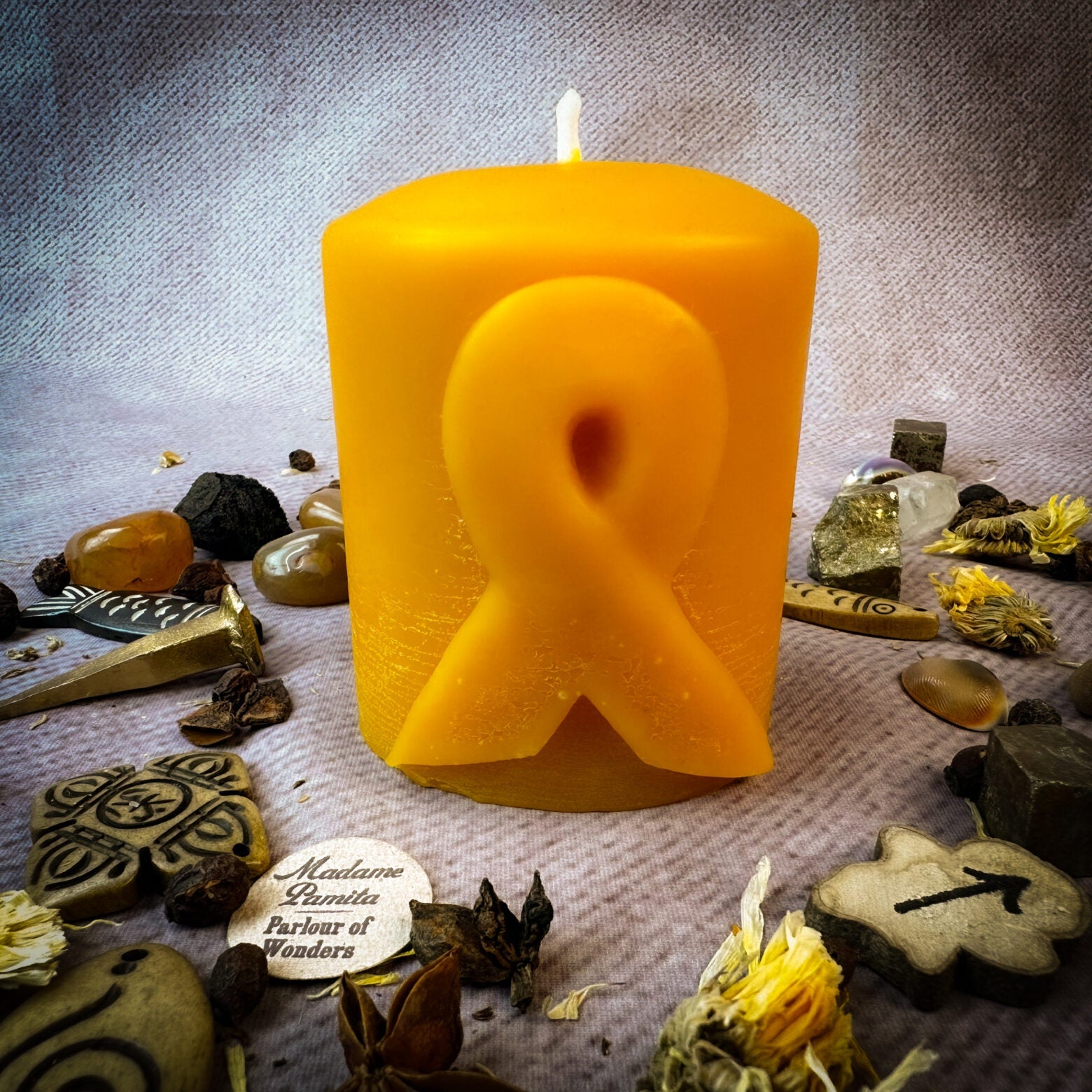 Beeswax Awareness Ribbon Pillar Spell Candle