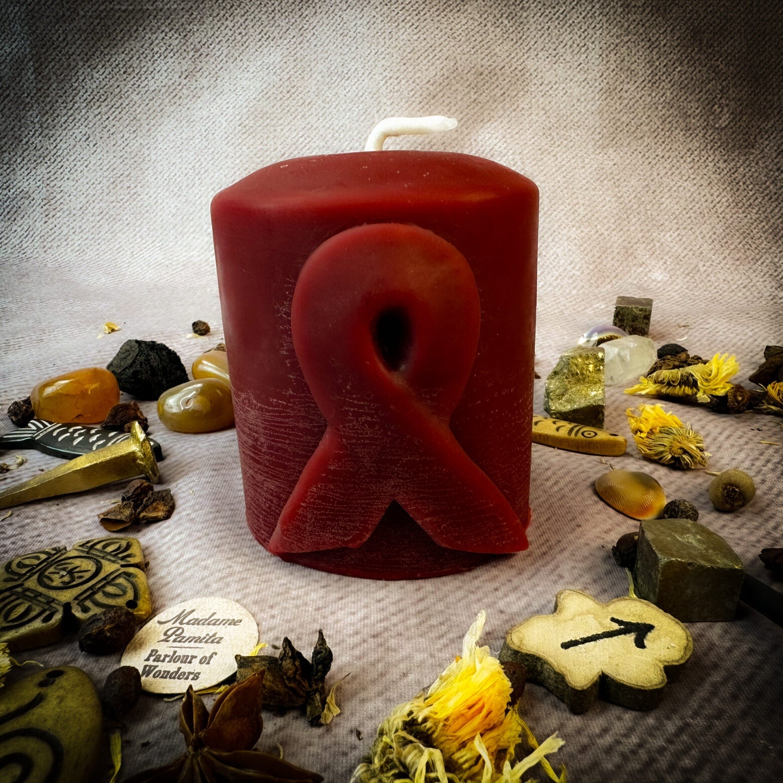 Beeswax Awareness Ribbon Pillar Spell Candle