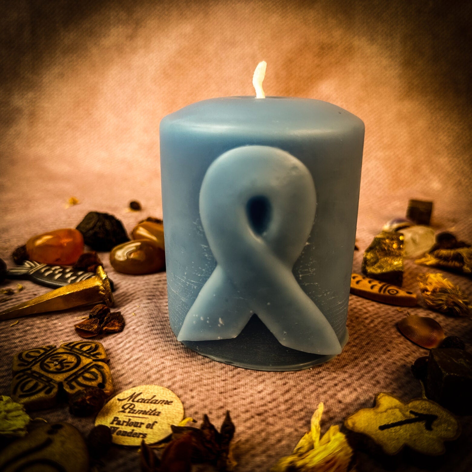 Beeswax Awareness Ribbon Pillar Spell Candle