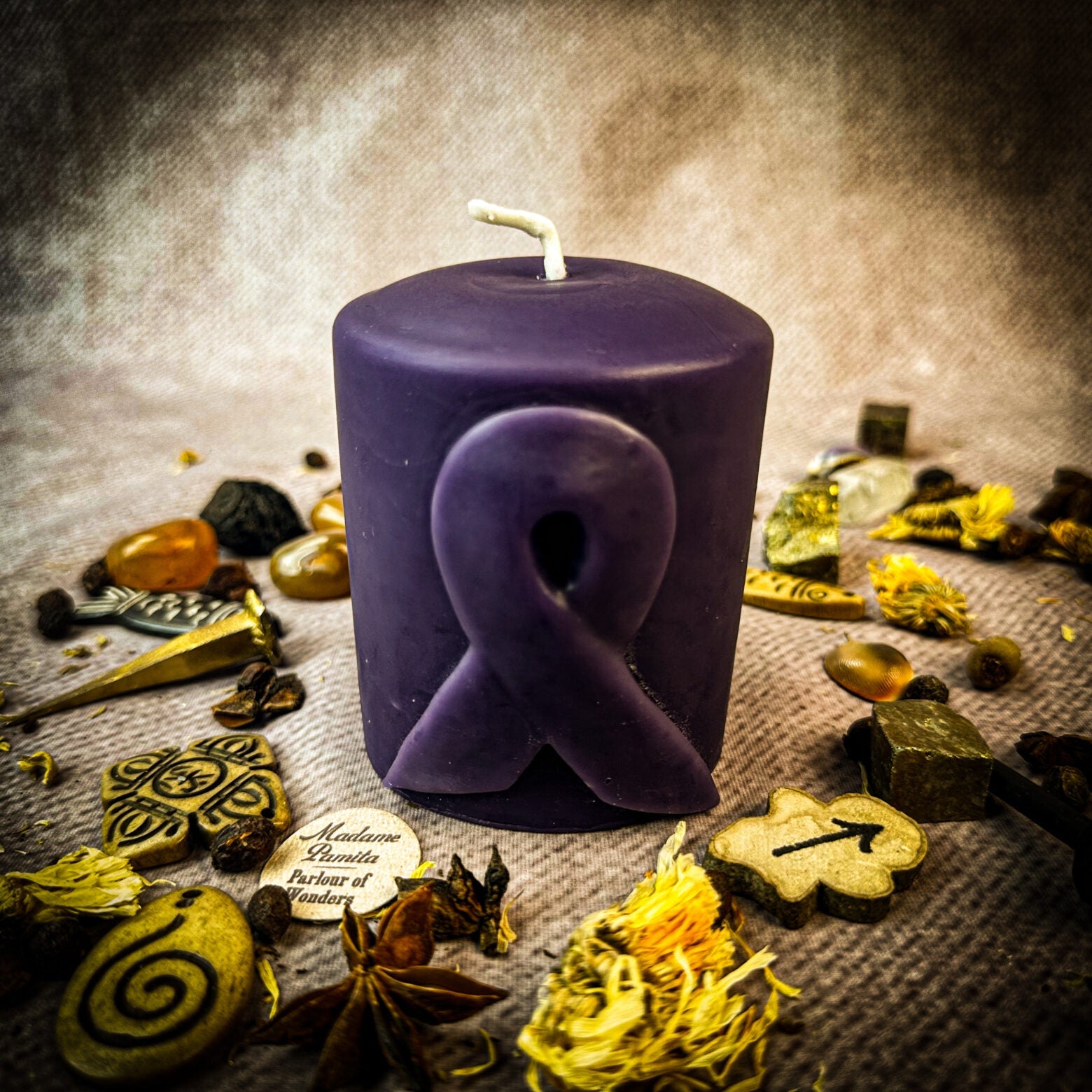 Beeswax Awareness Ribbon Pillar Spell Candle