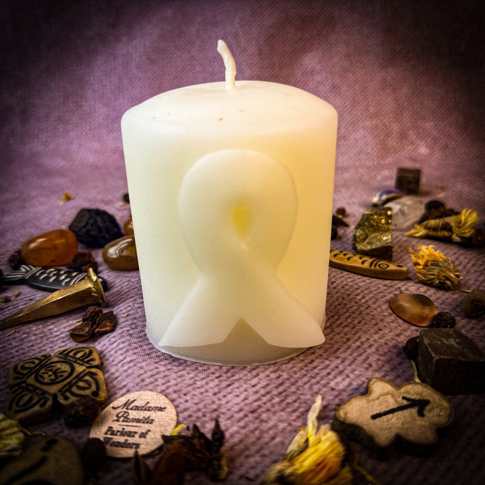Beeswax Awareness Ribbon Pillar Spell Candle