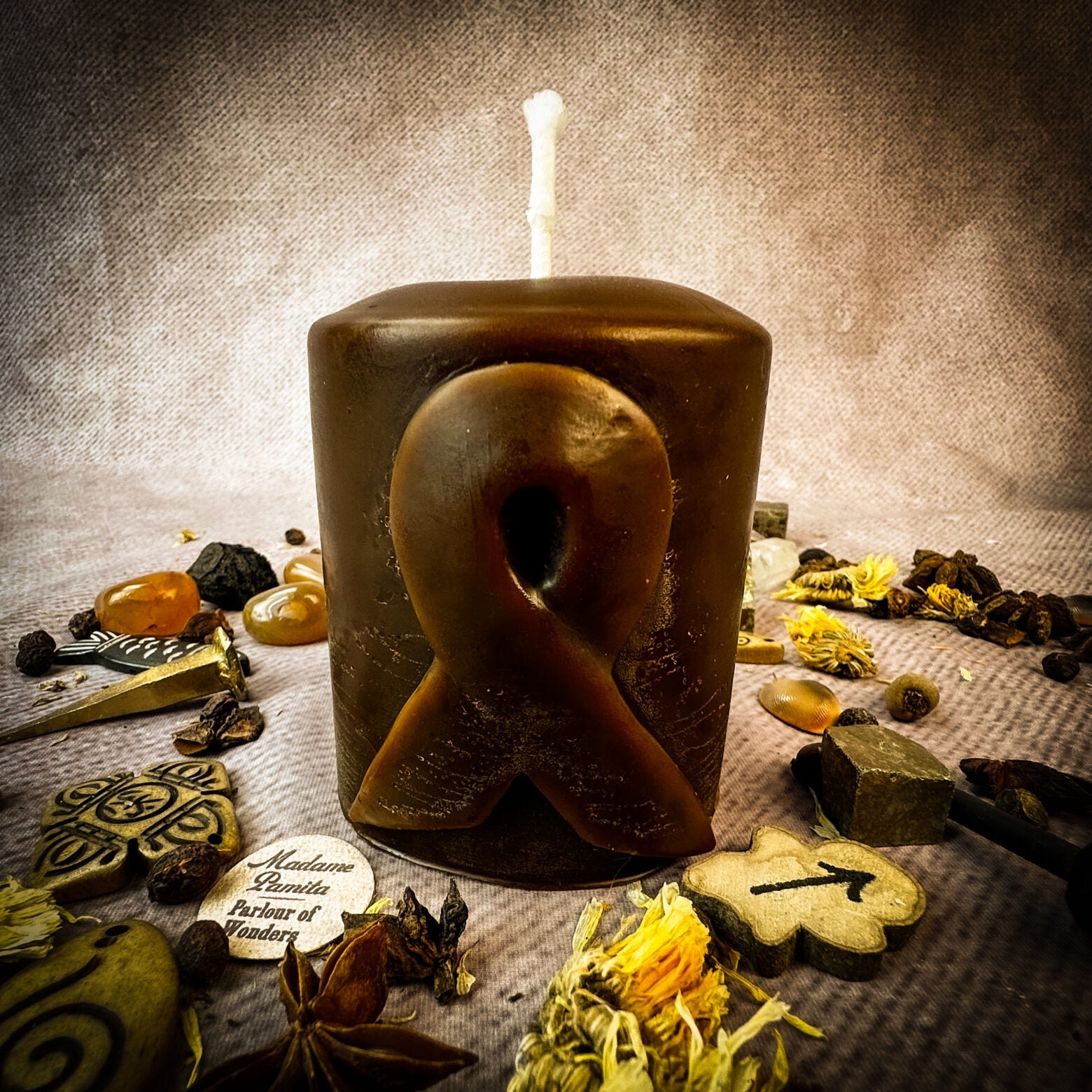 Beeswax Awareness Ribbon Pillar Spell Candle