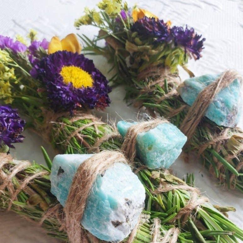 Amazonite - Emotional Bliss & Love Harmony Smudge Stick