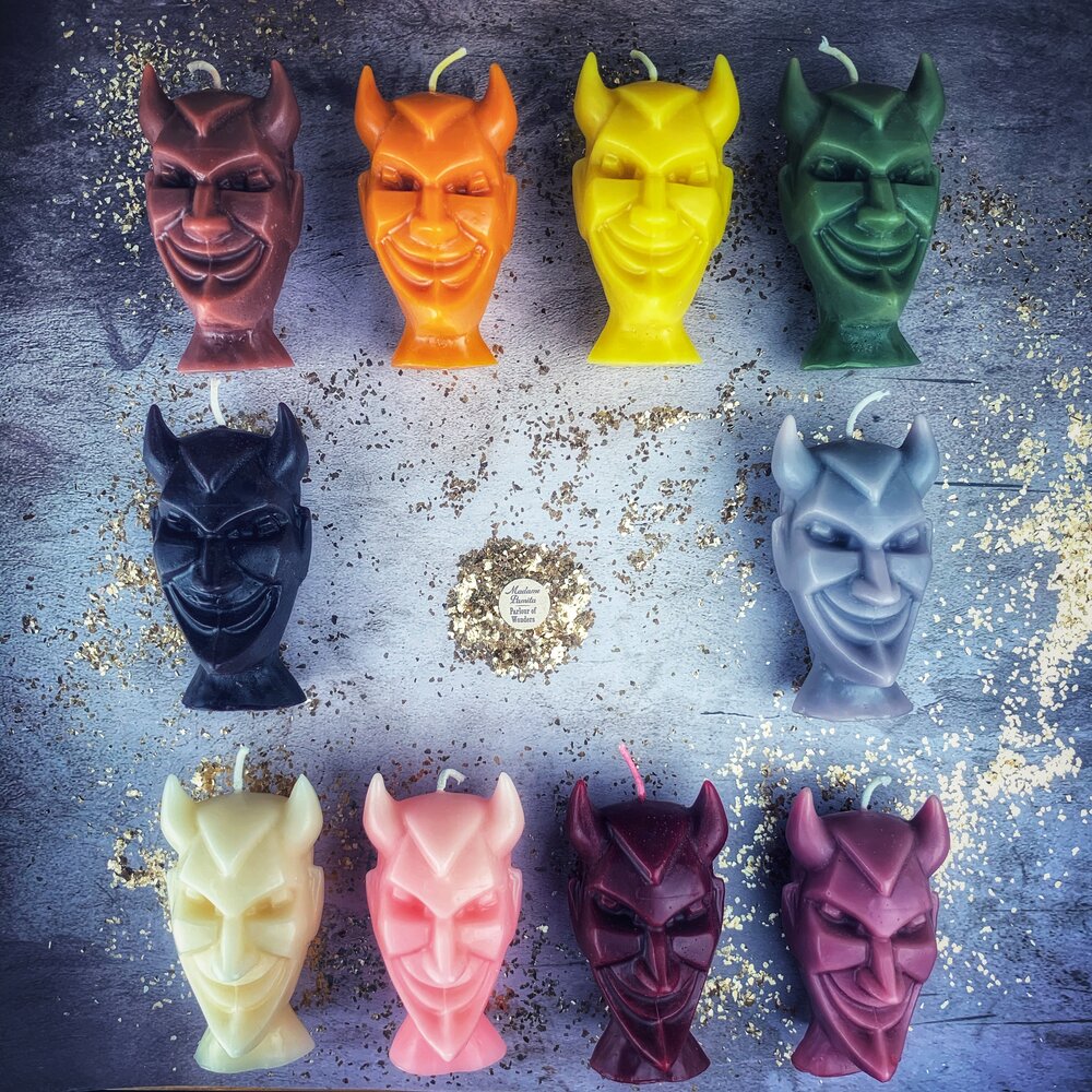 Beeswax Run Devil Run Spell Candle - Banish Evil & Invoke Trickster Magic