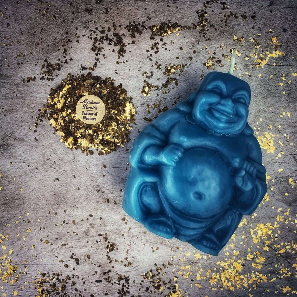 Beeswax Laughing Buddha Spell Candle - Wealth, Luck & Prosperity Magic