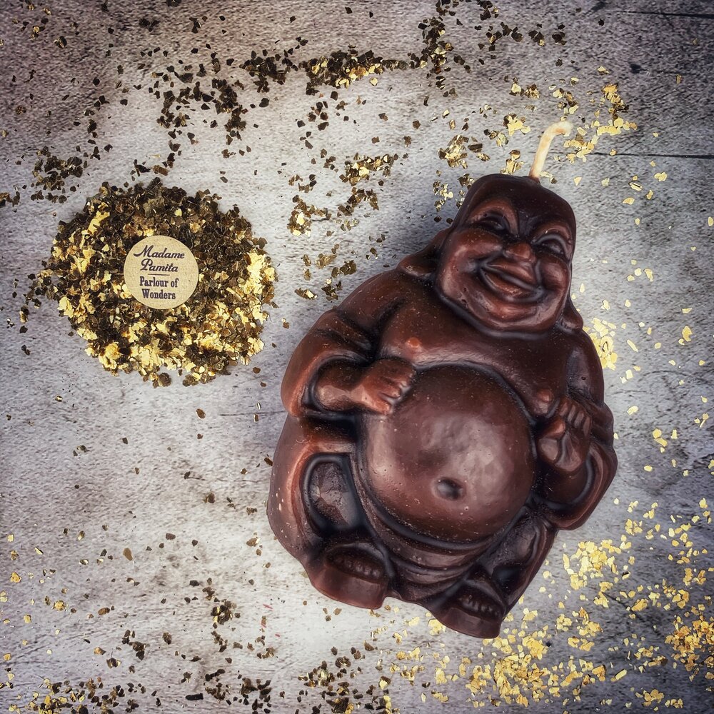 Beeswax Laughing Buddha Spell Candle - Wealth, Luck & Prosperity Magic