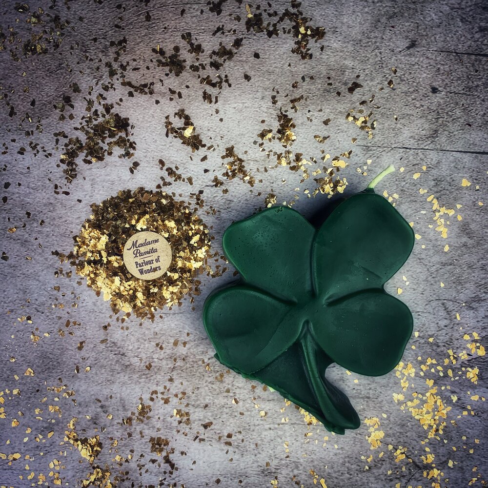 Beeswax Lucky Four Leaf Clover Spell Candle - Good Fortune & Lucky Breaks Magic