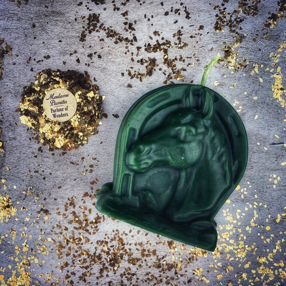 Beeswax Lucky Horseshoe Spell Candle - Luck & Power Magic