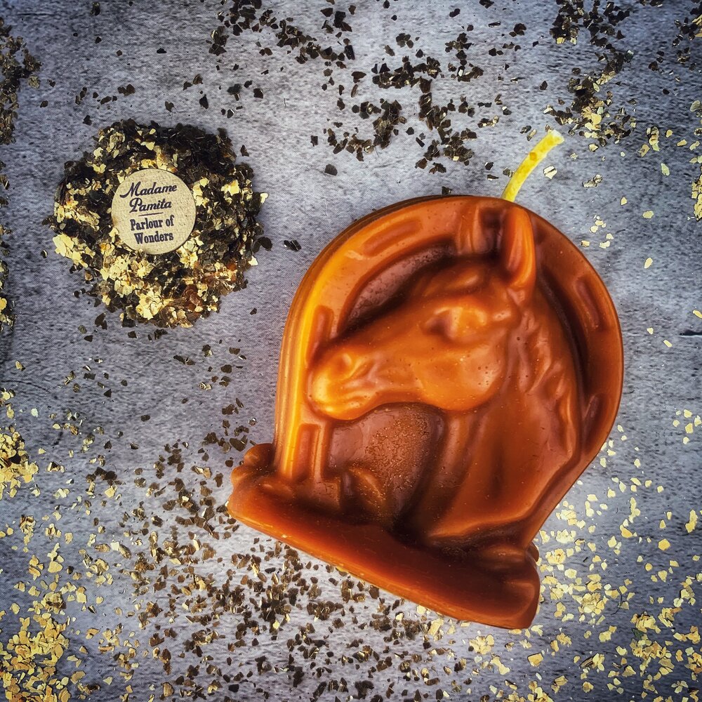Beeswax Lucky Horseshoe Spell Candle - Luck & Power Magic