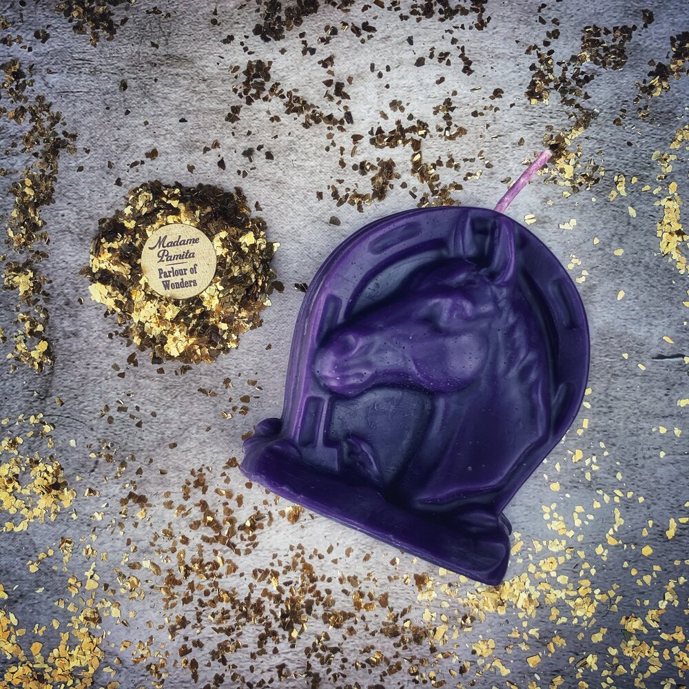 Beeswax Lucky Horseshoe Spell Candle - Luck & Power Magic