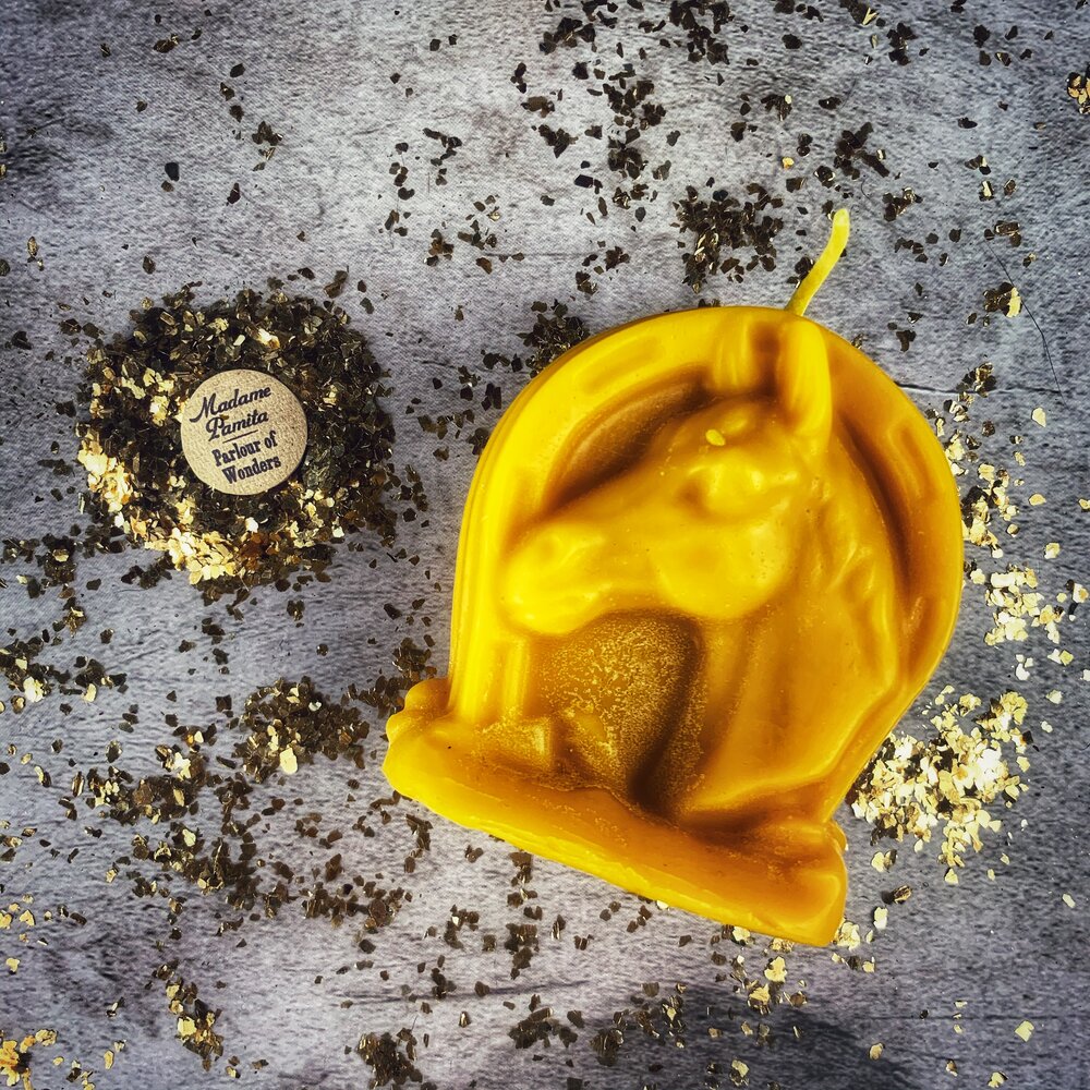 Beeswax Lucky Horseshoe Spell Candle - Luck & Power Magic