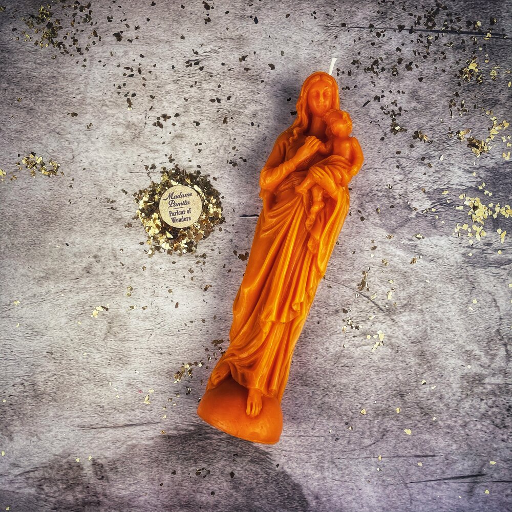 Beeswax Mother Mary Spell Candle - Divine Protection & Unconditional Love Magic