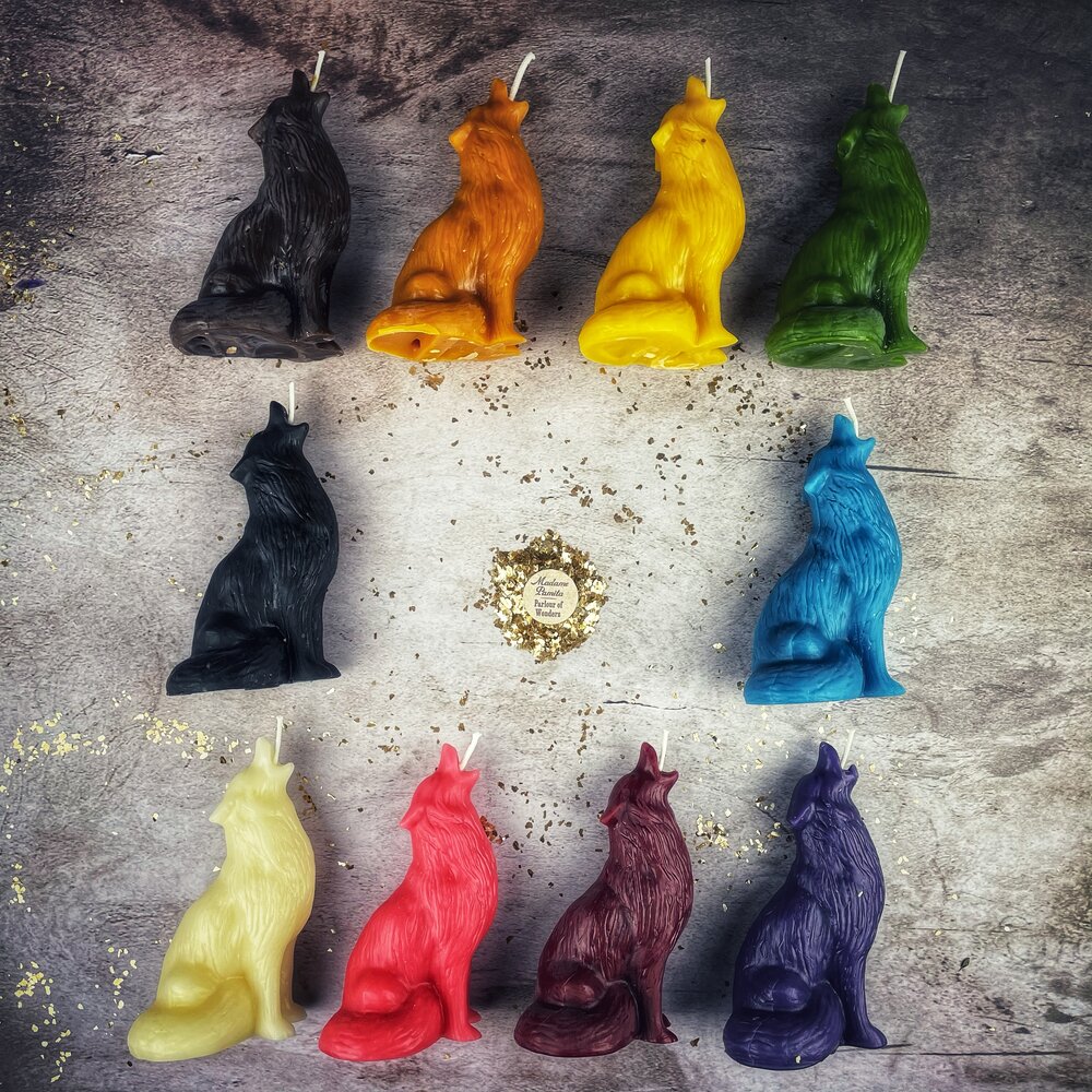 Beeswax Howling Wolf Spell Candle - Courage & Authentic Voice Magic