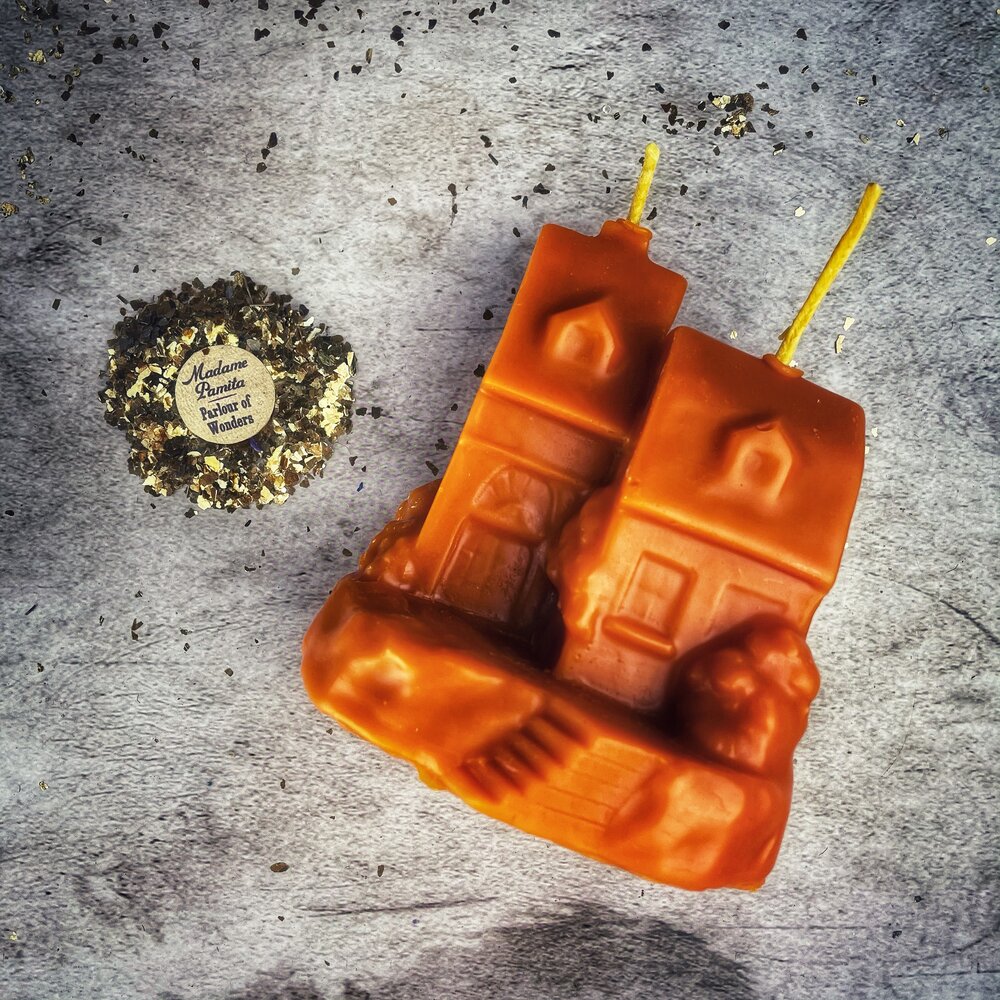 Beeswax Happy House Spell Candle - Home Protection, Harmony & Blessings Magic