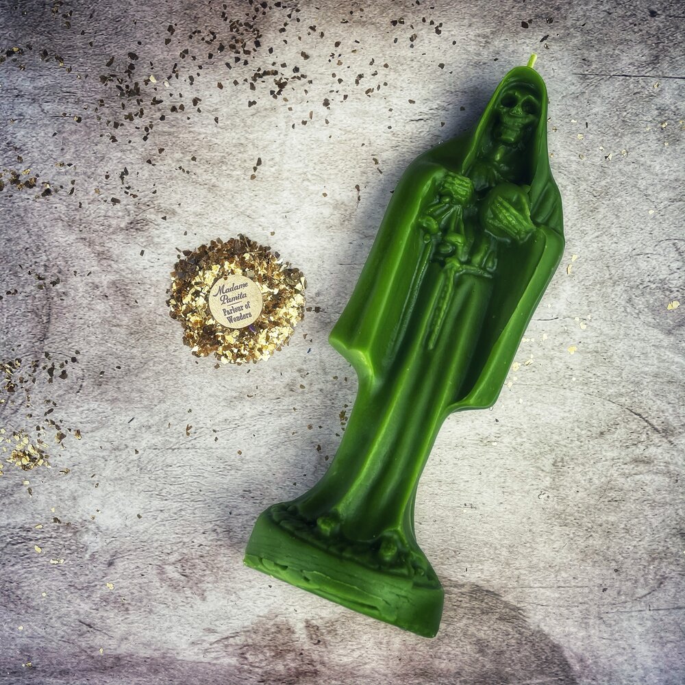 Beeswax Santa Muerte Spell Candle - Sacred Folk Saint Devotion & Protection Magic