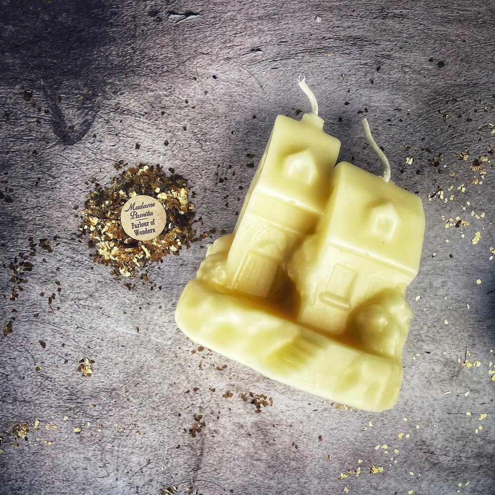 Beeswax Happy House Spell Candle - Home Protection, Harmony & Blessings Magic