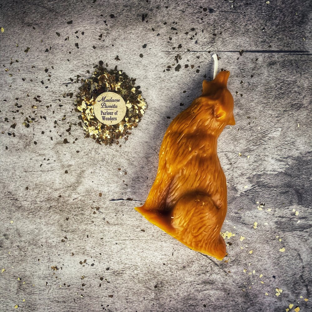 Beeswax Howling Wolf Spell Candle - Courage & Authentic Voice Magic