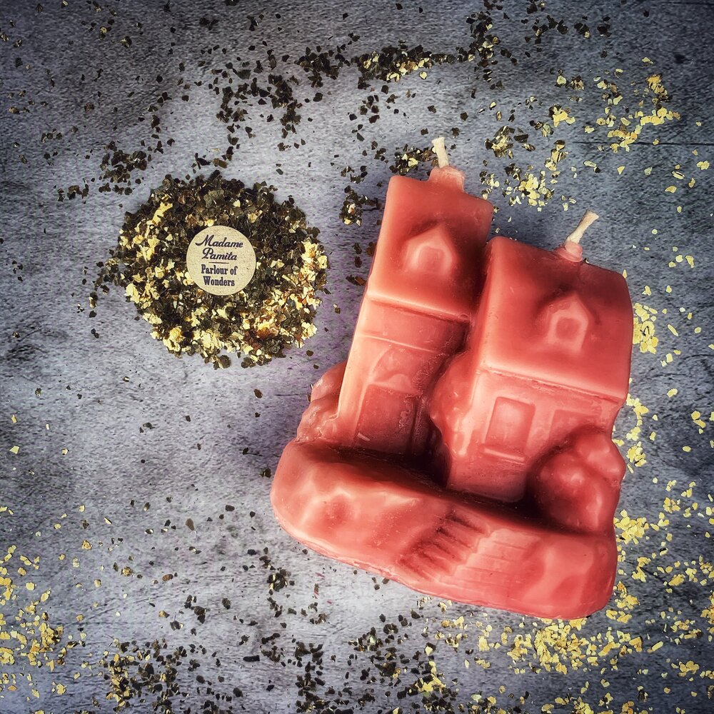 Beeswax Happy House Spell Candle - Home Protection, Harmony & Blessings Magic