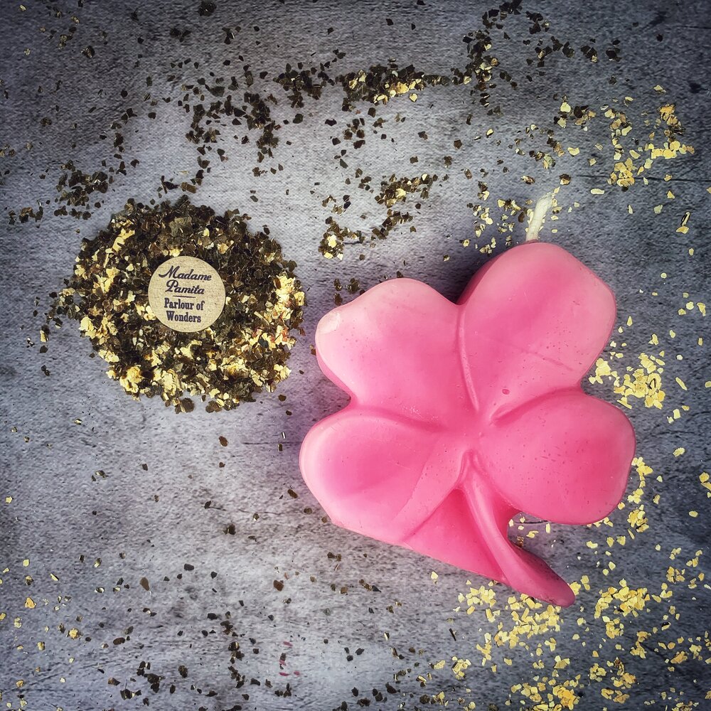 Beeswax Lucky Four Leaf Clover Spell Candle - Good Fortune & Lucky Breaks Magic