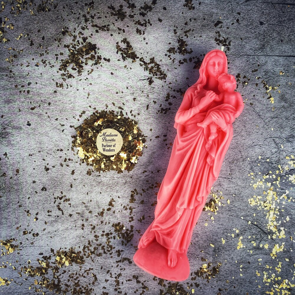 Beeswax Mother Mary Spell Candle - Divine Protection & Unconditional Love Magic