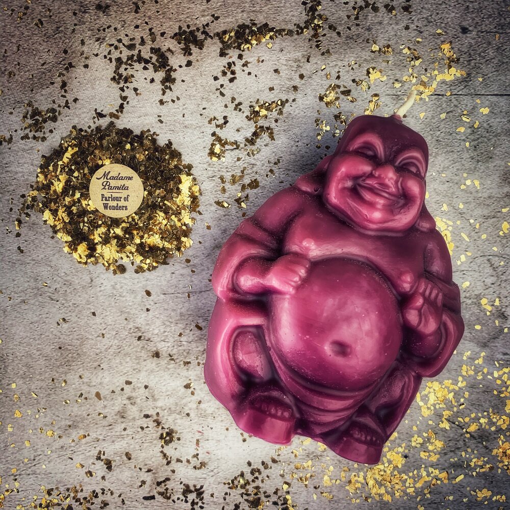 Beeswax Laughing Buddha Spell Candle - Wealth, Luck & Prosperity Magic
