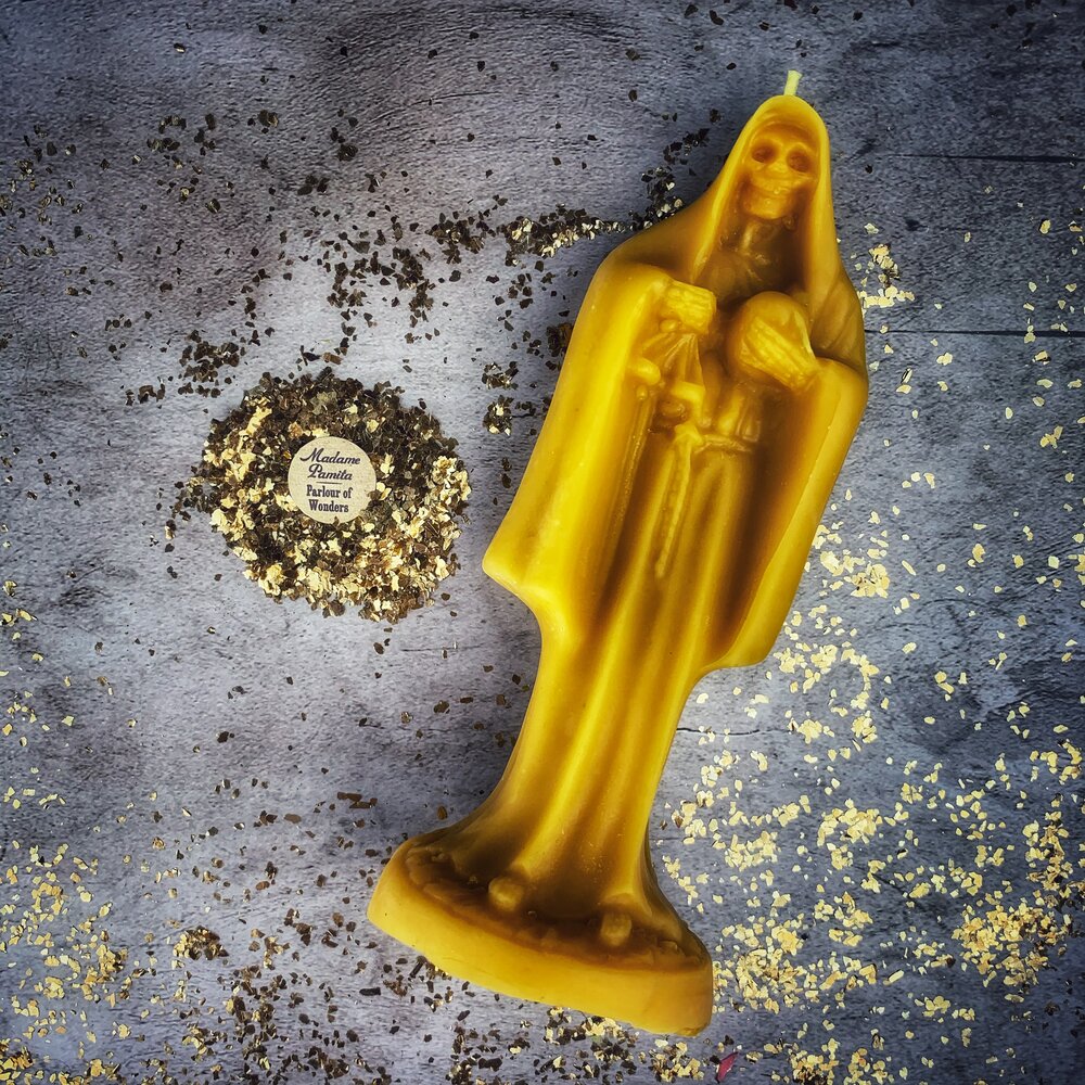 Beeswax Santa Muerte Spell Candle - Sacred Folk Saint Devotion & Protection Magic