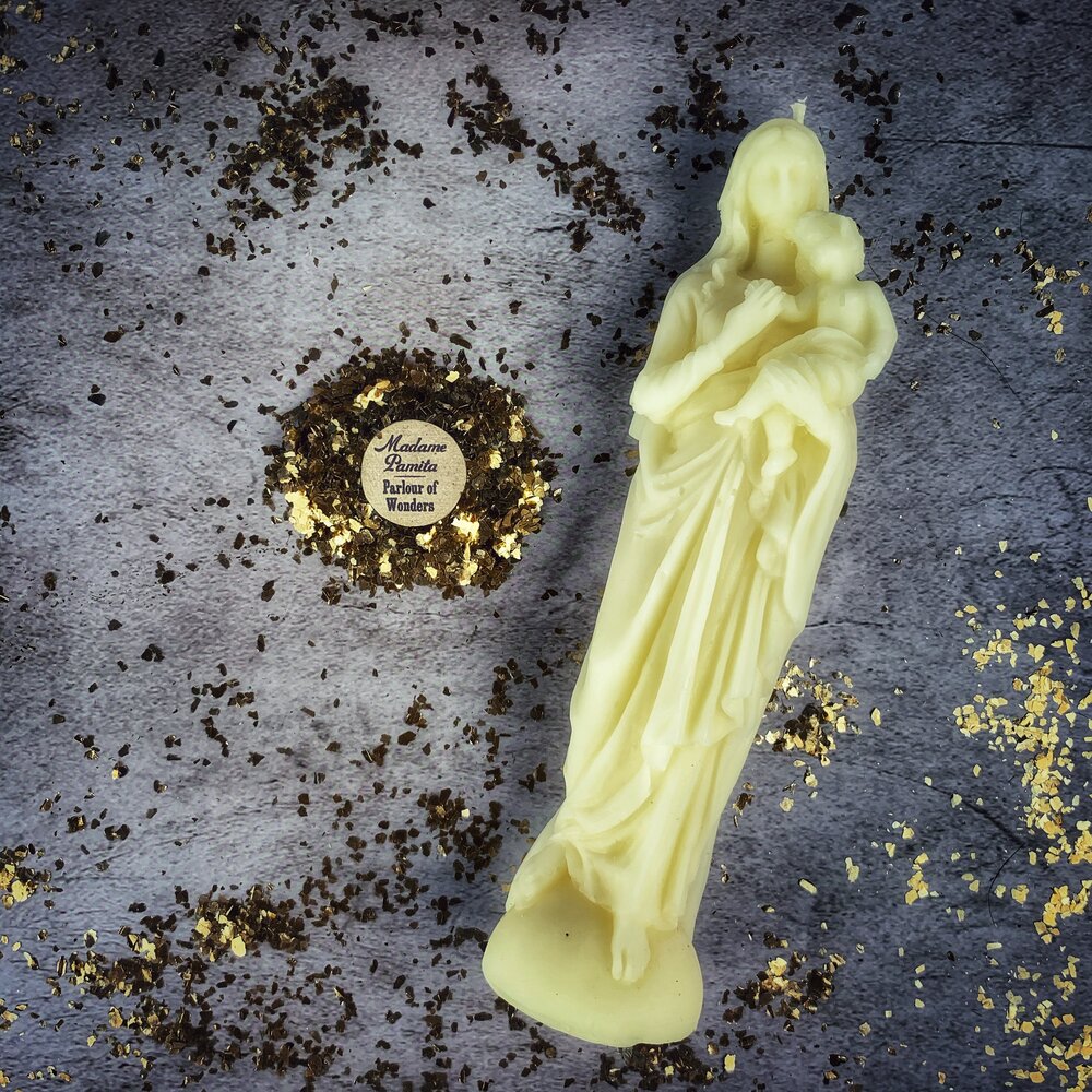 Beeswax Mother Mary Spell Candle - Divine Protection & Unconditional Love Magic