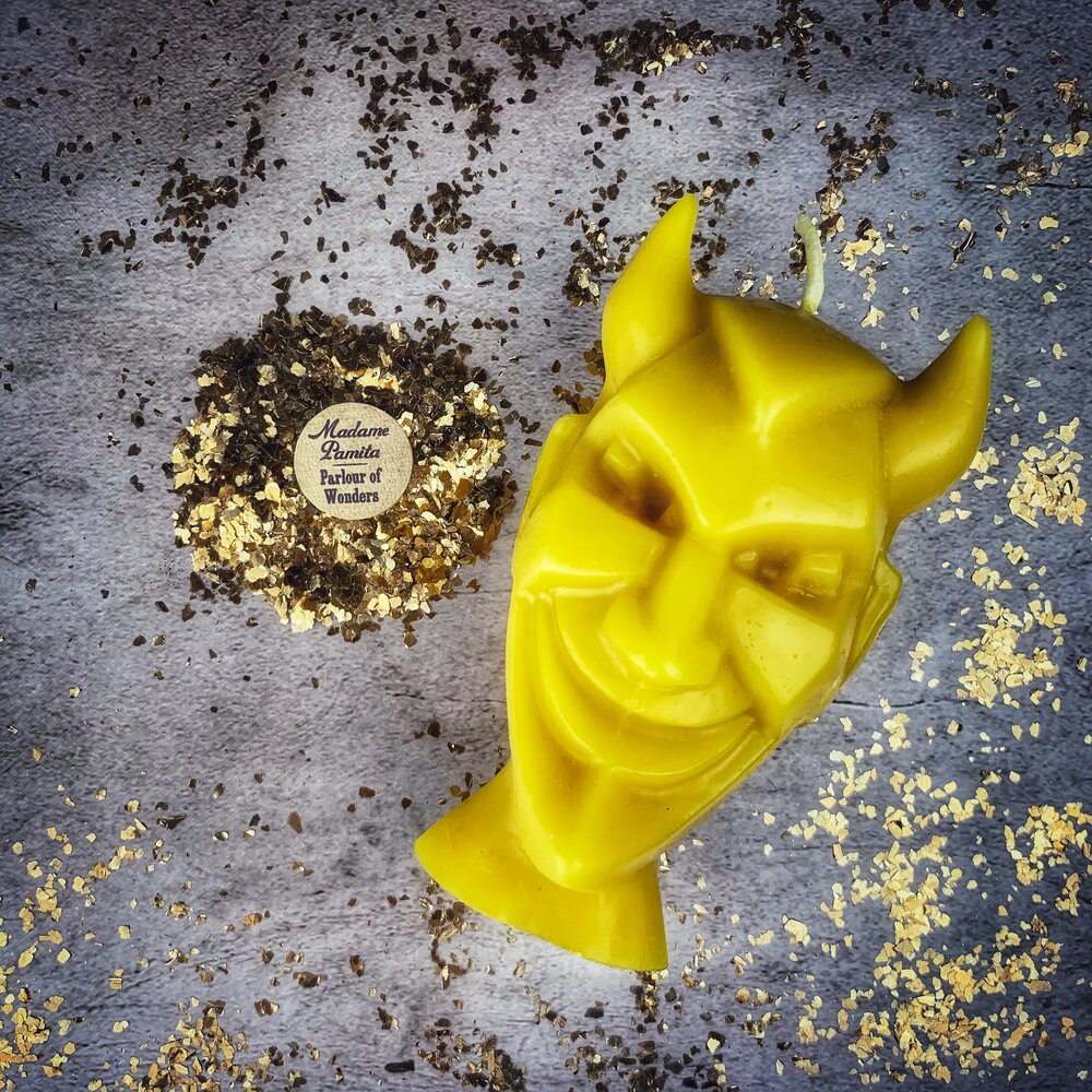 Beeswax Run Devil Run Spell Candle - Banish Evil & Invoke Trickster Magic