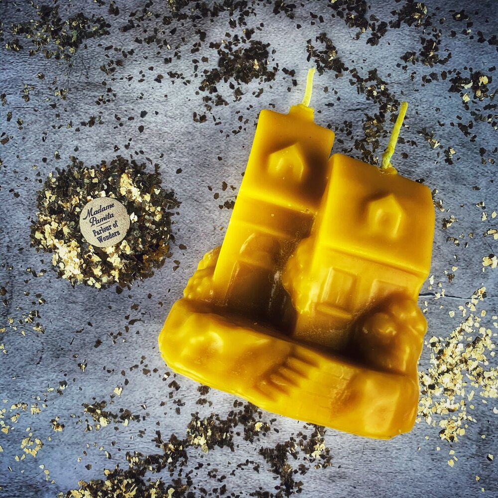 Beeswax Happy House Spell Candle - Home Protection, Harmony & Blessings Magic